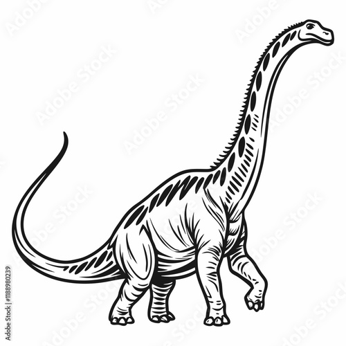 Diplodocus line art icon, Dinosaur, Cretaceous, line art Black vector illustration