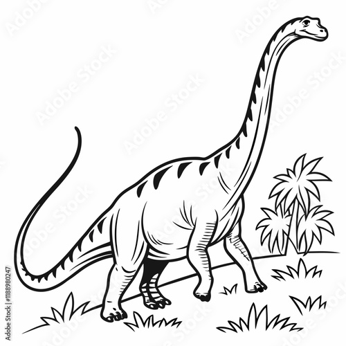 Diplodocus line art icon, Dinosaur, Cretaceous, line art Black vector illustration