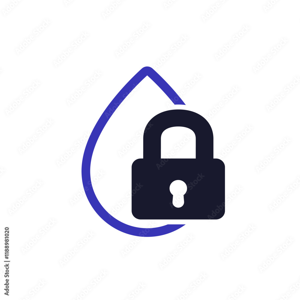 Water lock icon on white, drop and padlock vector Water lock icon on white, drop and padlock vector