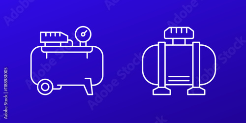 air compressor and pump icons, line vector