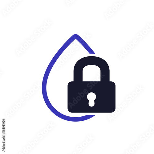 Water lock icon on white, drop and padlock vector