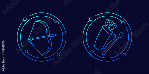 bow and arrows, archery, quiver icons, linear design