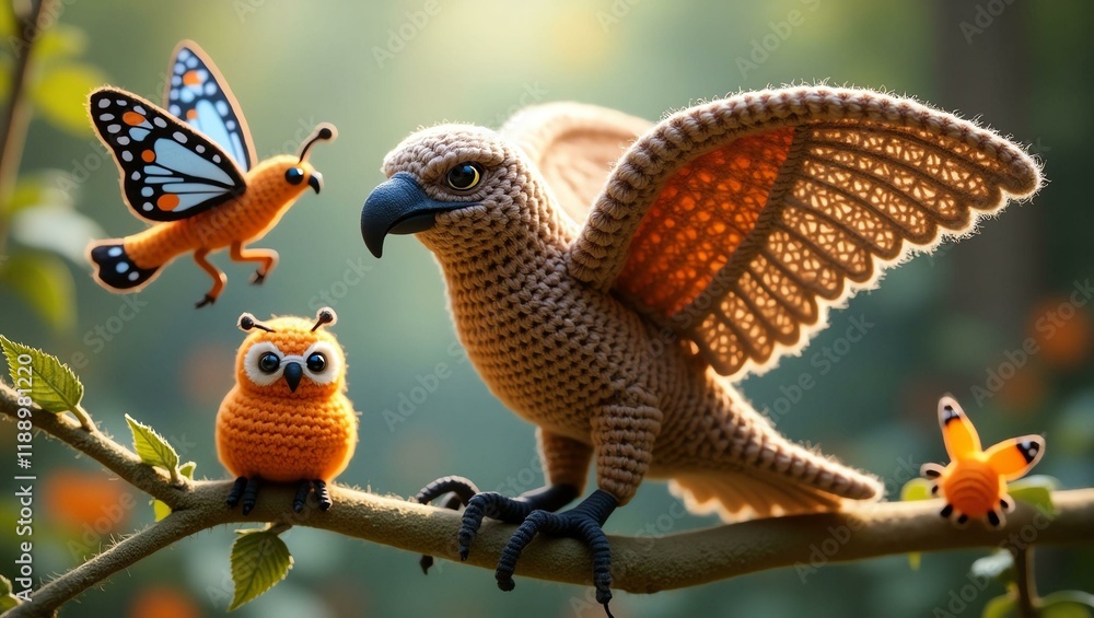 Fototapeta premium realistic highly detailed crochet of a different flyi with a nature background