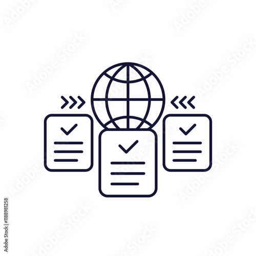 Global data exchange icon on white, line vector