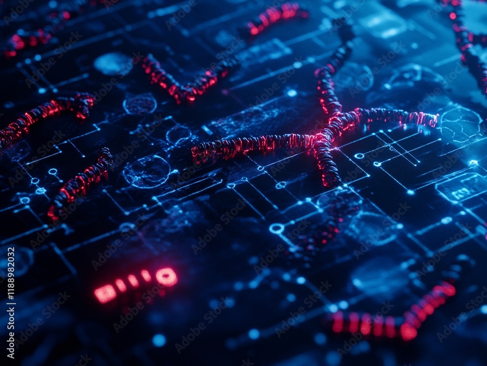 A vibrant digital landscape showcasing intricate circuits and glowing strands, symbolizing advanced technology and connectivity A vibrant digital landscape showcasing intricate circuits and glowing strands, symbolizing advanced technology and connectivity