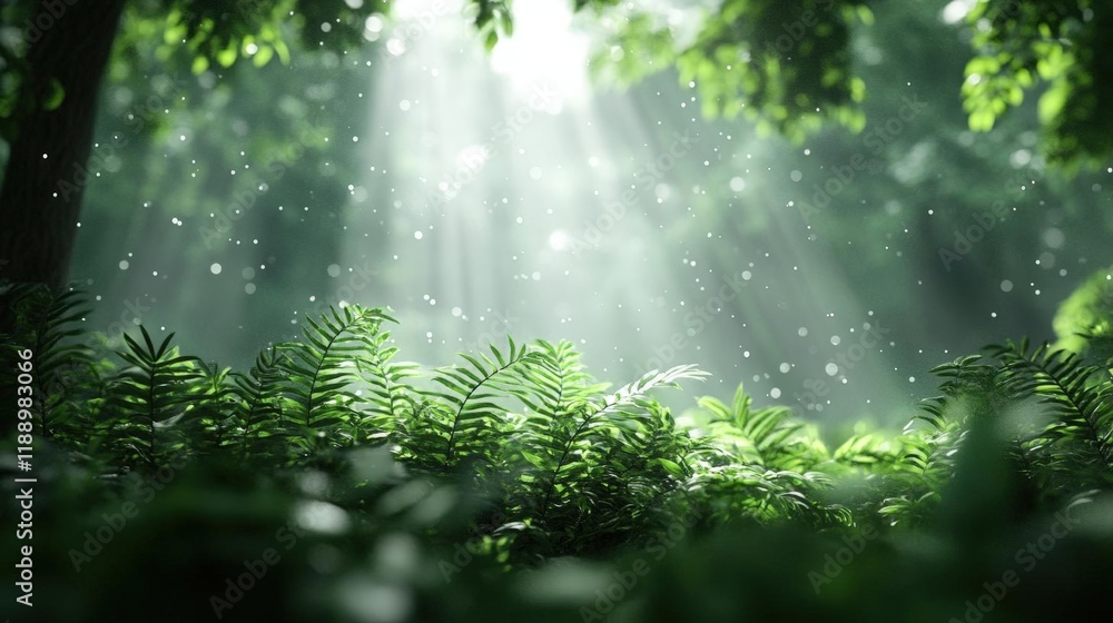 Obraz premium Sunlit Forest with Lush Greenery and Magical Atmosphere