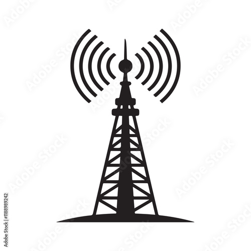 A black and white image of a tower icon