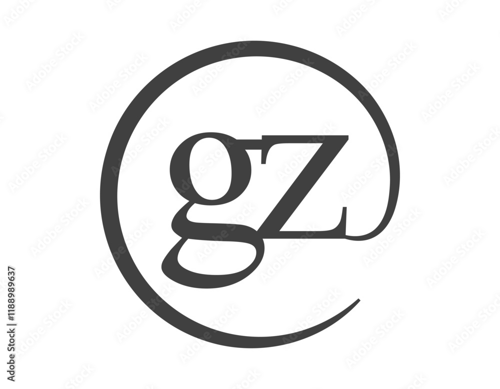 GZ logo from two letter with circle shape email sign style. G and Z round logotype of business company GZ logo from two letter with circle shape email sign style. G and Z round logotype of business company