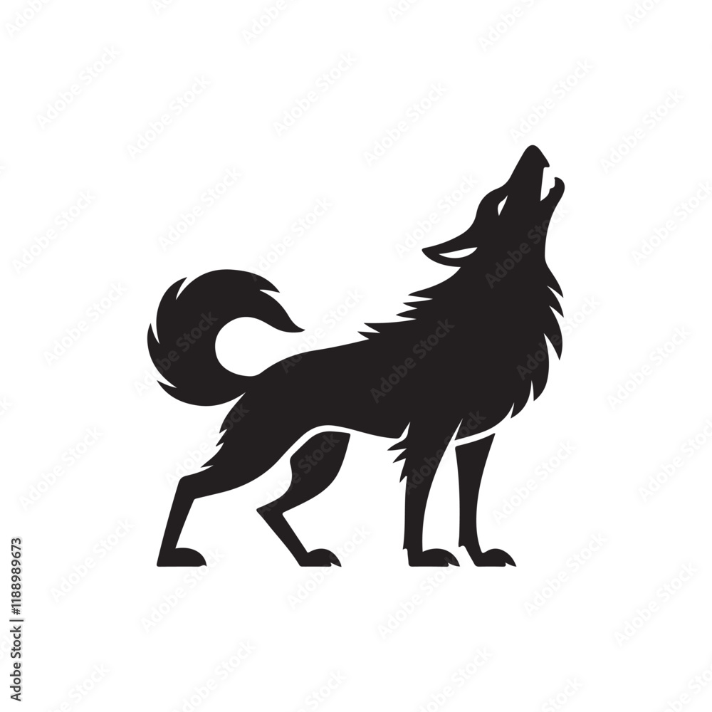 Fototapeta premium Wolf howling silhouette icon vector on white background