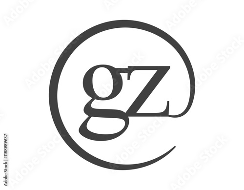 GZ logo from two letter with circle shape email sign style. G and Z round logotype of business company