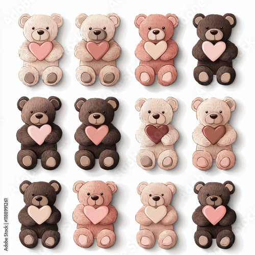 Wallpaper Mural collection of adorable teddy bears holding hearts in various colors and designs Torontodigital.ca
