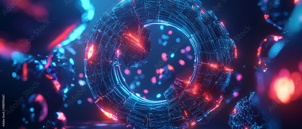 Obraz premium A vibrant, dynamic network of interconnected particles and glowing elements