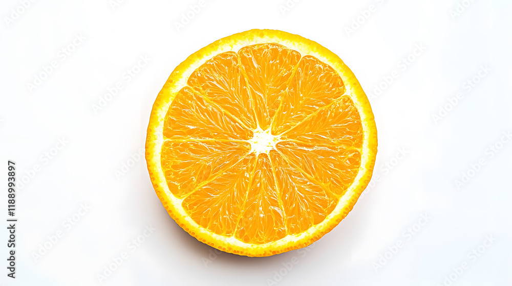 Fototapeta premium An orange slice stands isolated against a white background.