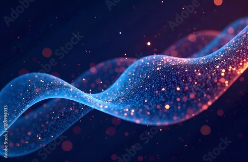 Abstract background with waves and bokeh lights.