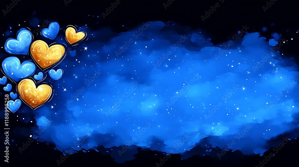 Blue and Gold Hearts Against a Night Sky Background Blue and Gold Hearts Against a Night Sky Background