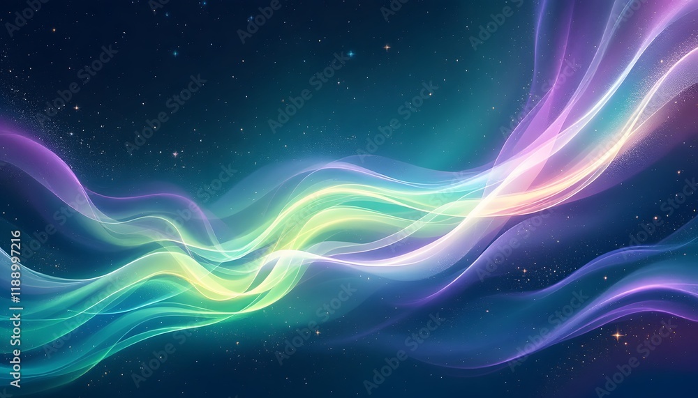 Abstract glowing waves over starry night background - depicts cosmic energy - perfect for tech, science, space presentations, and futuristic designs Abstract glowing waves over starry night background - depicts cosmic energy - perfect for tech, science, space presentations, and futuristic designs