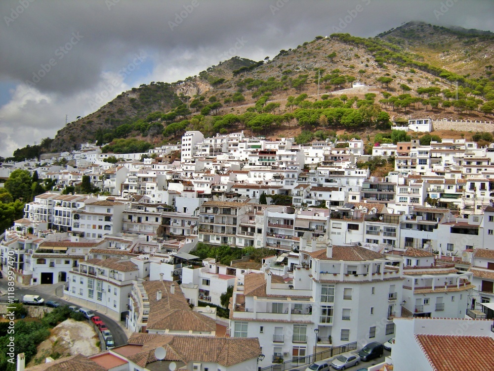 Fototapeta premium Panorama view of the old town in Mijas, Spain