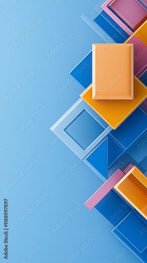 Vibrant geometric shapes playfully overlap on a serene blue background creating a joyful abstract design.. AI Generated Vibrant geometric shapes playfully overlap on a serene blue background creating a joyful abstract design.. AI Generated