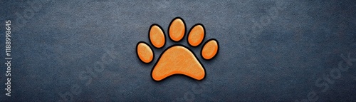 Orange Paw Print on Dark Textured Background Ideal for Animal Lovers and Pet Enthusiasts photo