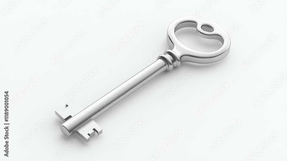 A silver key isolated on a white background. A silver key isolated on a white background.