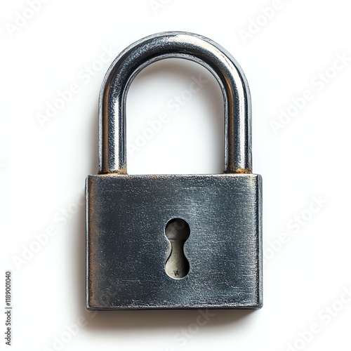 Metal padlock on a white isolated background.