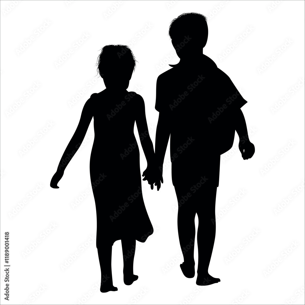 Brother and Sister Silhouettes vector illustration Brother and Sister Silhouettes vector illustration