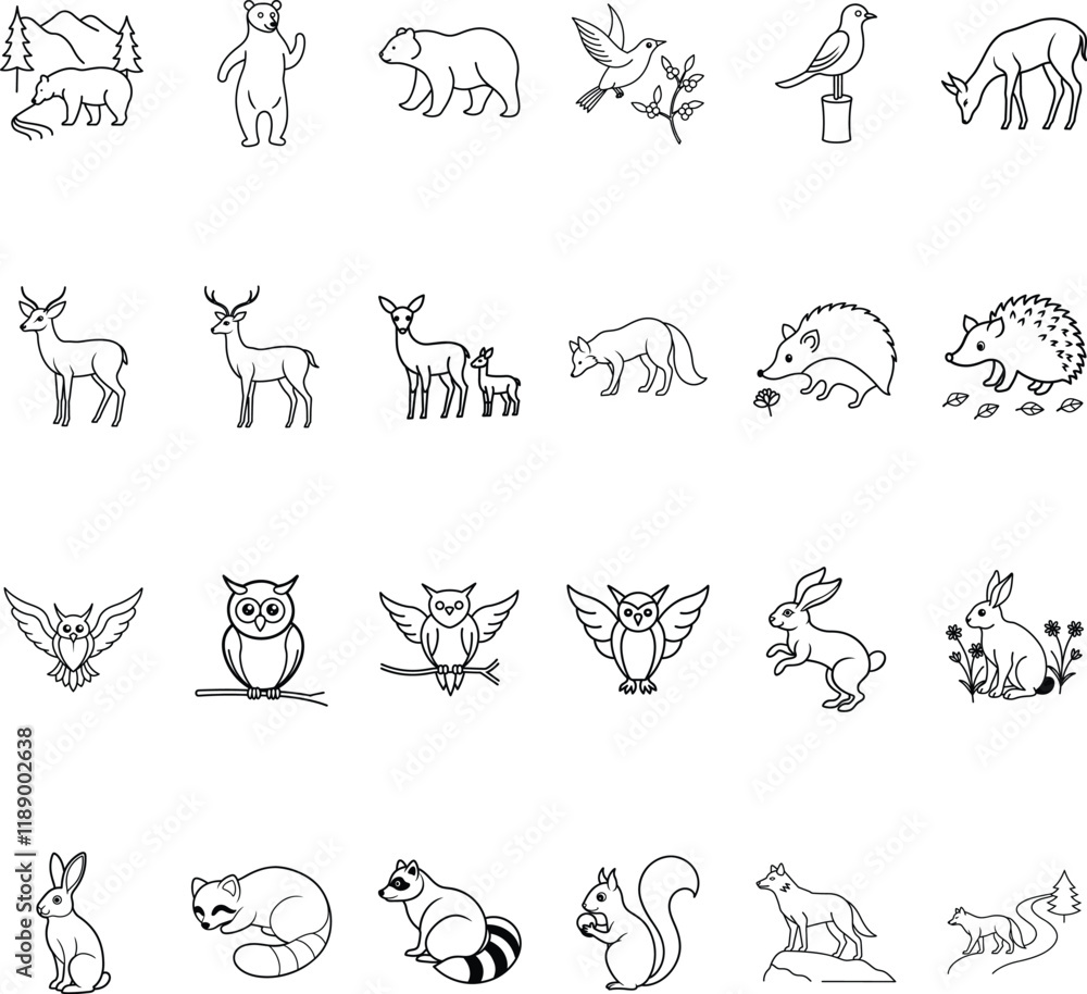 Forest Animals Line Art Bears, Deer, Birds, and More Forest Animals Line Art Bears, Deer, Birds, and More