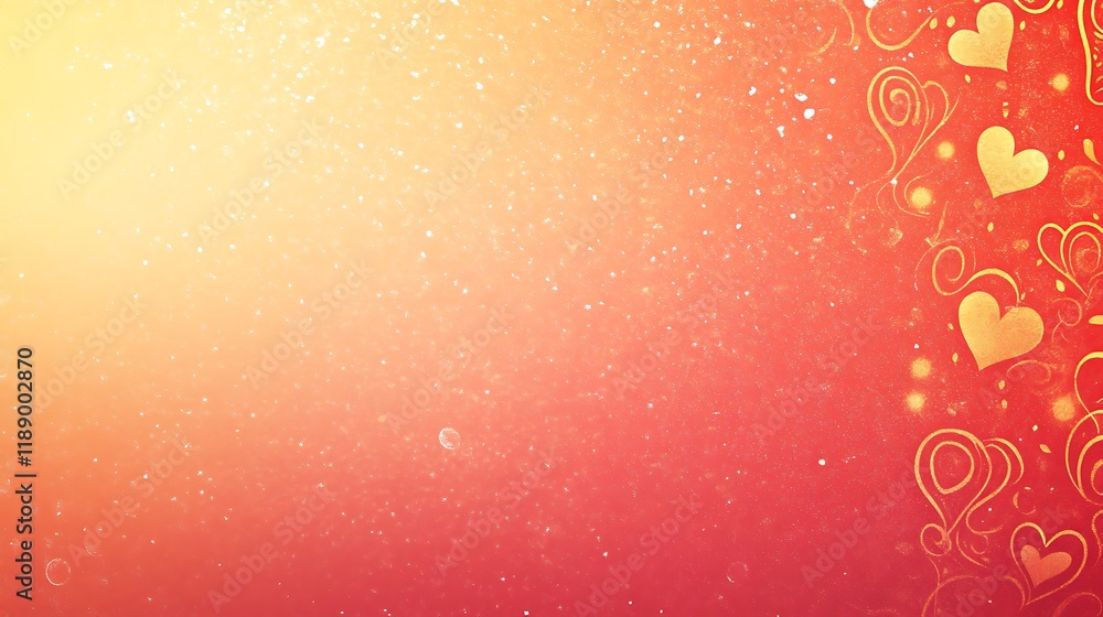 Golden Hearts and Swirls on Red Orange Background Golden Hearts and Swirls on Red Orange Background