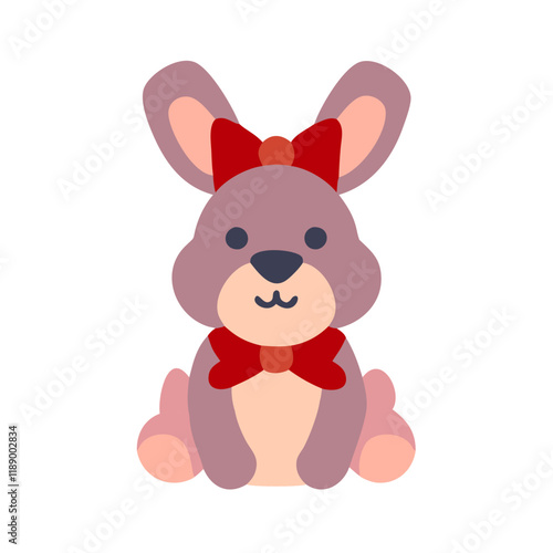 pink Bunny with Red Ribbon  Vector illustration of Easter cartoon