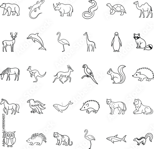 Diverse Animal Icons Wildlife, Zoo, Mammal, Reptile, Bird Collection