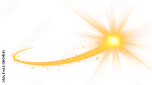 Golden sparkling falling star. Stardust trail. Cosmic glittering wave. Png overlay