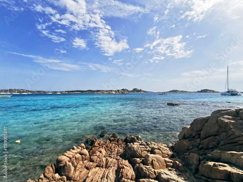 Spiaggia del Cavaliere, a beach between the isle of Santa Maria and isle of Razzoli that becomes like a natural pool. Budelli isle, Maddalena archipleago, Sardinia Island, (Sardegna), Italy. photo