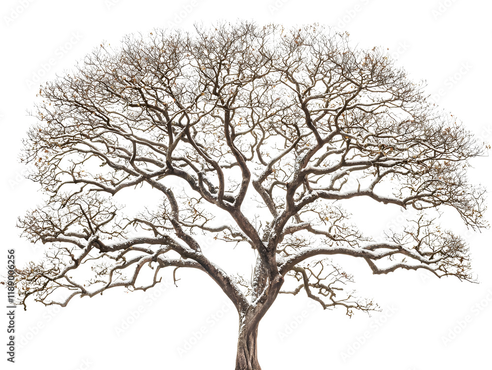 Bare Twisted Branches of Solitary Tree Silhouetted Against Winter Sky in Minimalist Landscape Bare Twisted Branches of Solitary Tree Silhouetted Against Winter Sky in Minimalist Landscape