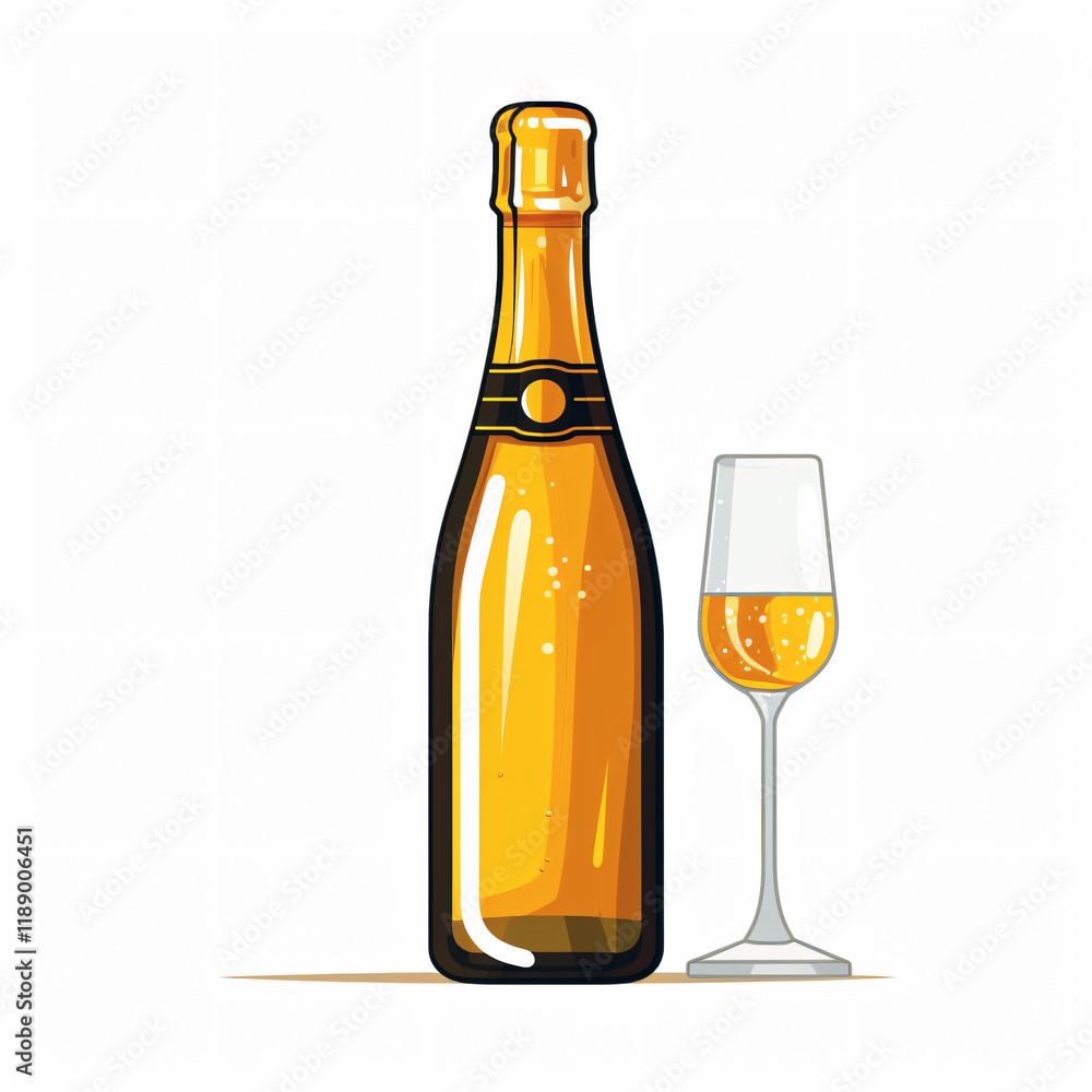 Champagne Bottle Minimalist Flat Vector Bright 5 Stars Graphic party  