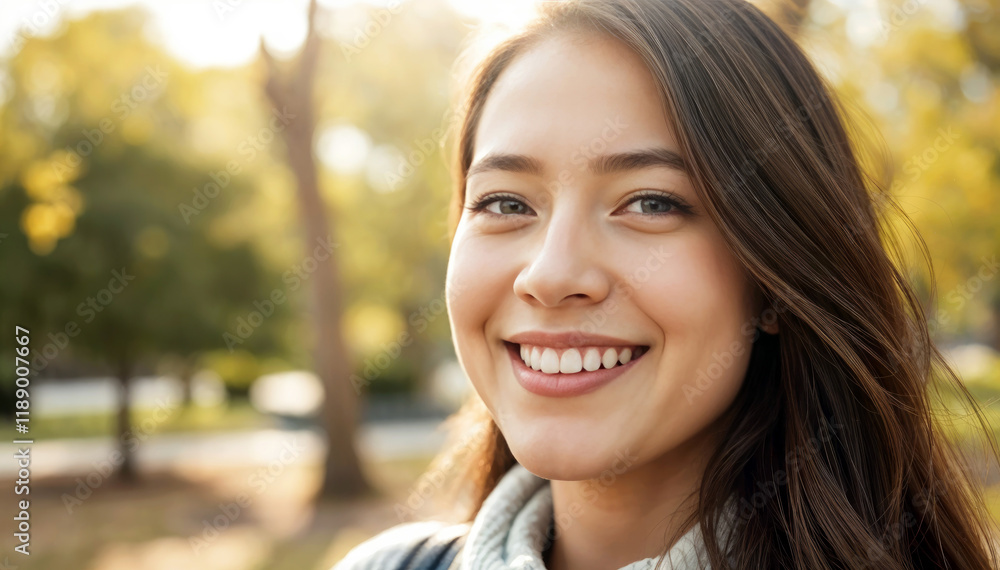 Smiling woman in park on sunny day Smiling woman in park on sunny day