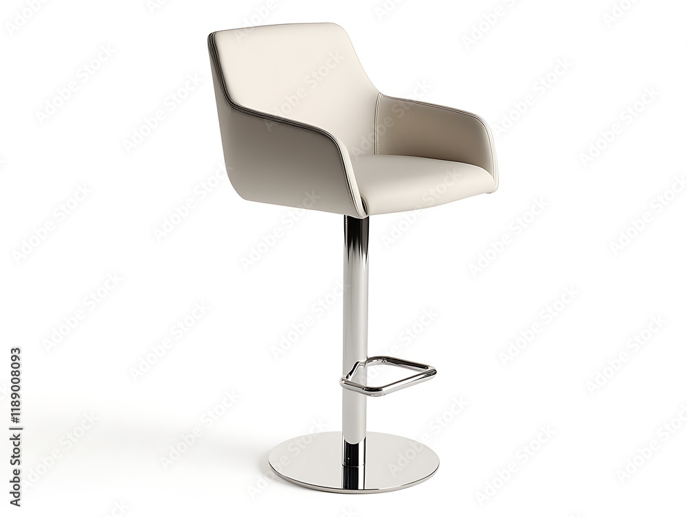 Contemporary bar stool with a sleek metal base and high-density foam seat, isolated on white Contemporary bar stool with a sleek metal base and high-density foam seat, isolated on white