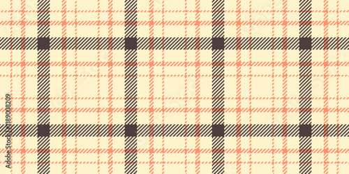 Scratch plaid textile texture, minimal background fabric seamless. Christmas check vector pattern tartan in light and orange colors.
