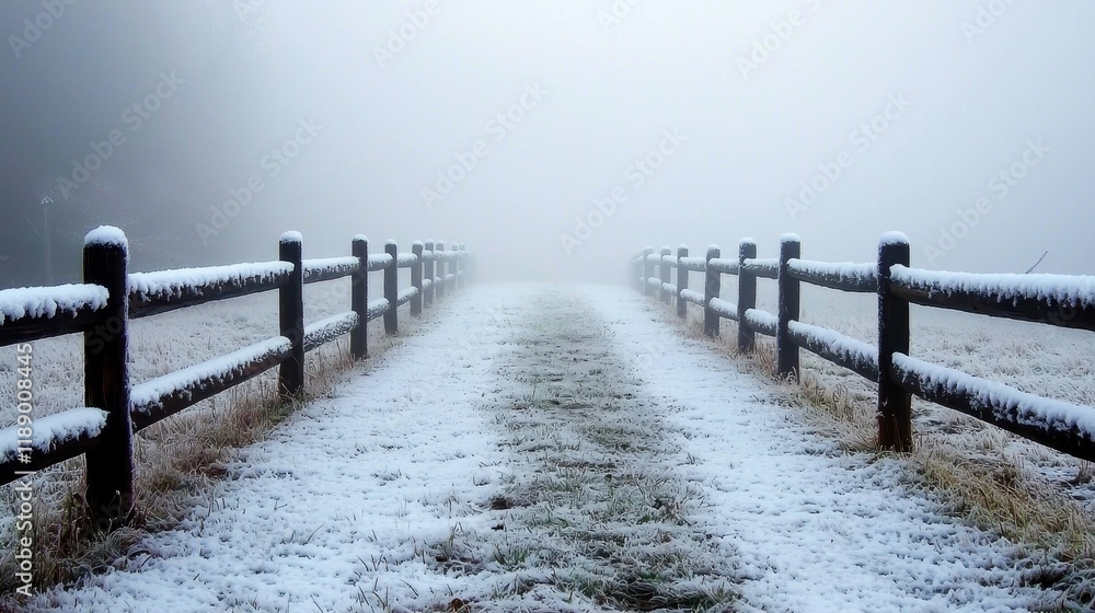 Snow-Dusted Wooden Fence in Quiet Field Snow-Dusted Wooden Fence in Quiet Field