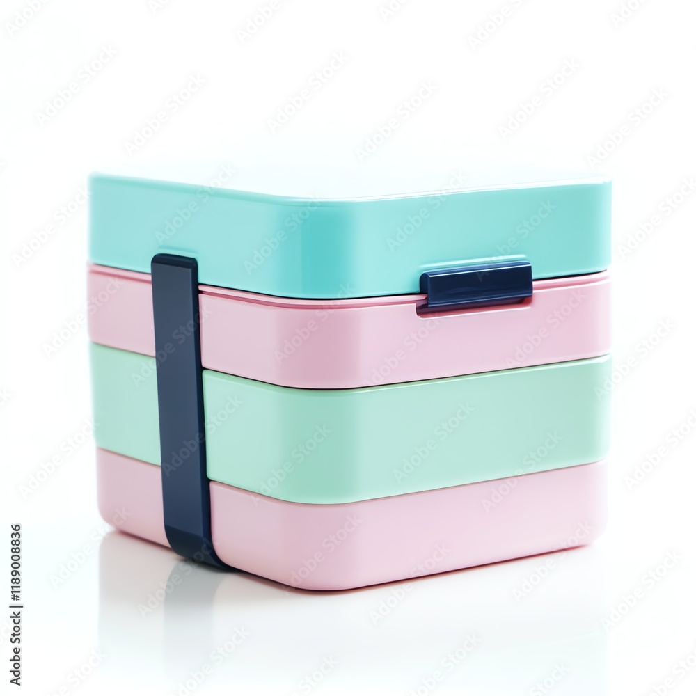Colorful stackable lunch boxes on a white isolated background. Colorful stackable lunch boxes on a white isolated background.