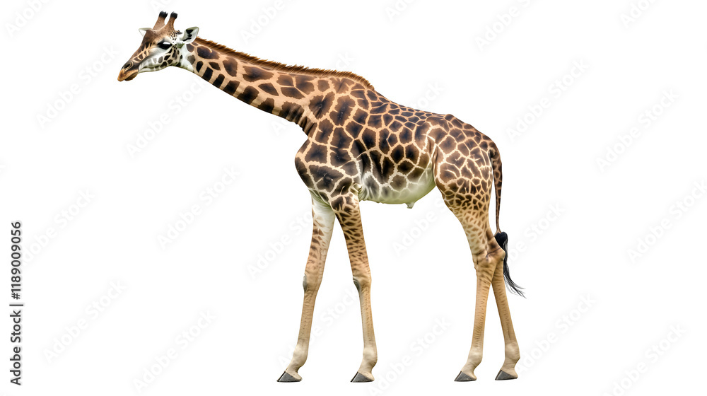 Naklejka premium A Towering Giraffe Strides Gracefully Across the Savanna