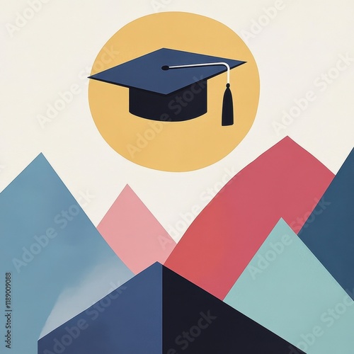 Graduation Cap Over Abstract Mountain Range photo