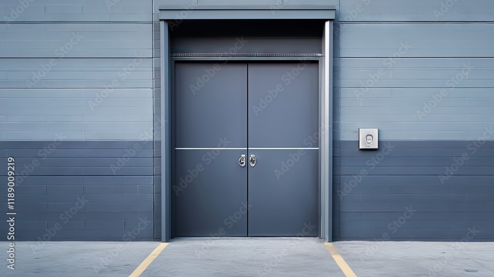 Security door with a high-tech locking system and keys inserted, ready to secure the building. Security door with a high-tech locking system and keys inserted, ready to secure the building.