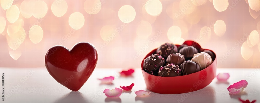 Valentines day gift box closeup romantic setting heart-shaped content soft background with copy space Valentines day gift box closeup romantic setting heart-shaped content soft background with copy space