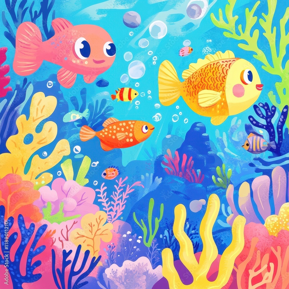 Fototapeta premium Colorful Fish Swim Amidst Vibrant Coral Reefs