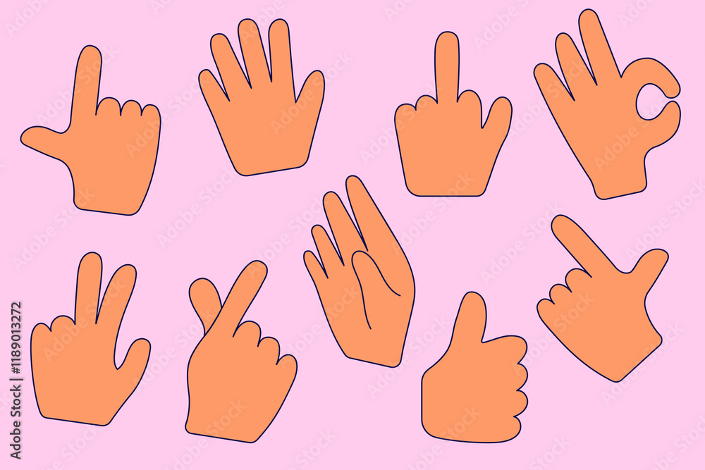 Set with different doodle hand gestures. Modern hand drawn illustration. Set with different doodle hand gestures. Modern hand drawn illustration.