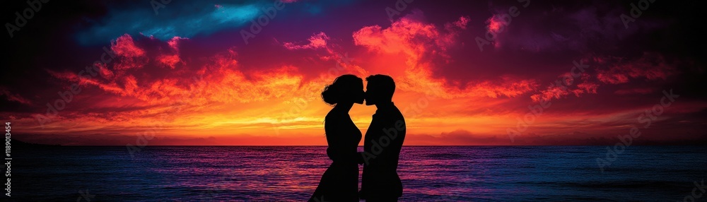 Obraz premium Couple sharing a romantic kiss in a beautiful outdoor setting during sunset valentine day