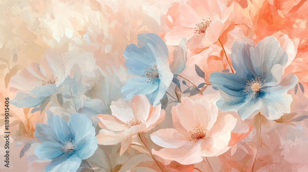 Obraz premium An abstract floral design using pastel colors and soft shapes, creating a calming and inviting atmosphere, modern art style 