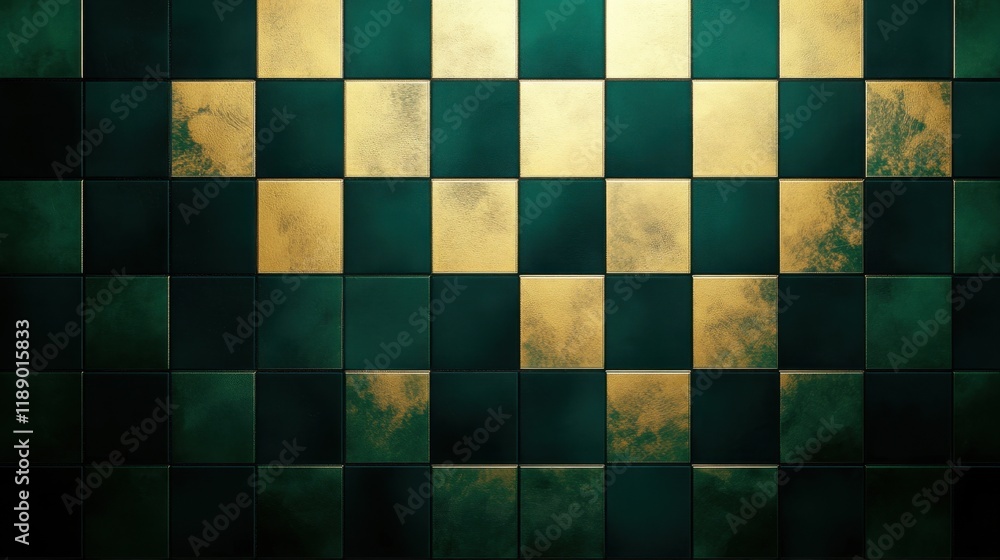 Gilt checkerboard in dark green Gilt checkerboard in dark green