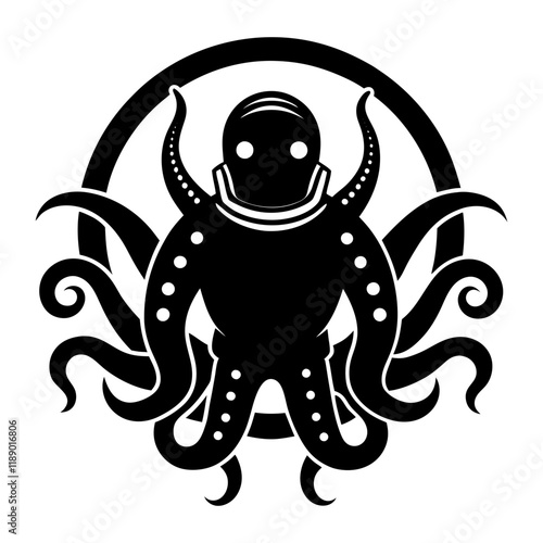 Astronaut Octopus mascot logo vector silhouette