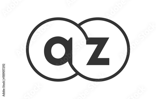 AZ business company emblem with outline rounds and letters a z. Logo template of two merged circles for brand identity, logotype. Vector Infinity symbol